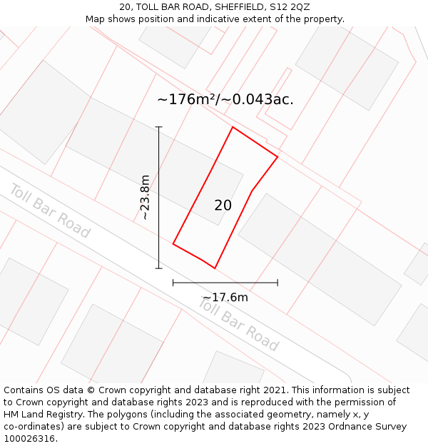 20, TOLL BAR ROAD, SHEFFIELD, S12 2QZ: Plot and title map