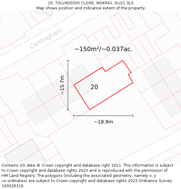 20, TOLVADDON CLOSE, WOKING, GU21 3LS: Plot and title map