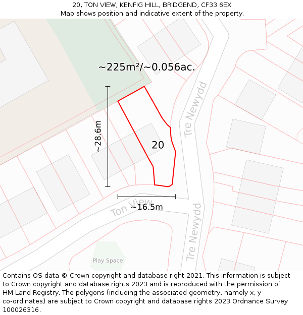 20, TON VIEW, KENFIG HILL, BRIDGEND, CF33 6EX: Plot and title map