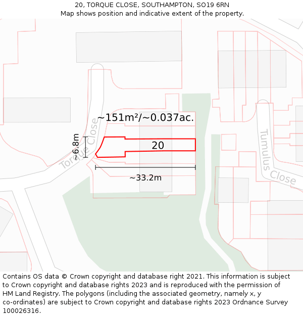 20, TORQUE CLOSE, SOUTHAMPTON, SO19 6RN: Plot and title map