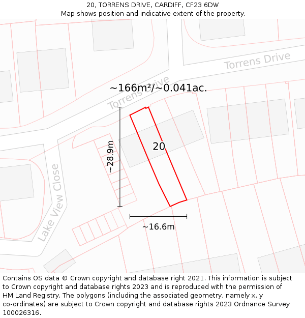 20, TORRENS DRIVE, CARDIFF, CF23 6DW: Plot and title map