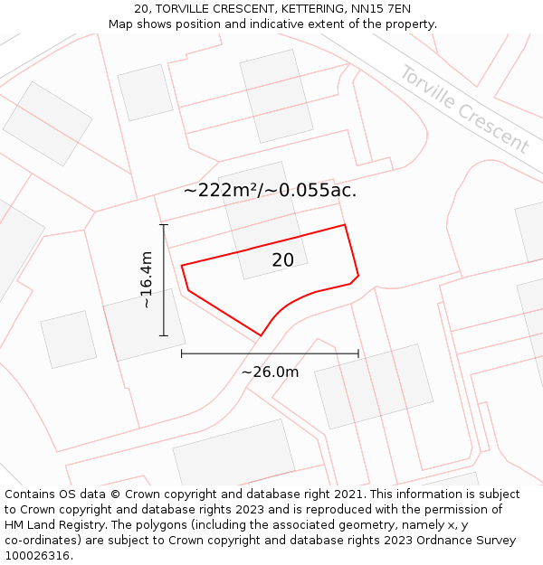 20, TORVILLE CRESCENT, KETTERING, NN15 7EN: Plot and title map