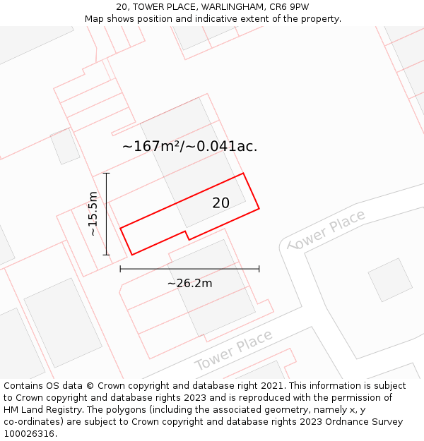 20, TOWER PLACE, WARLINGHAM, CR6 9PW: Plot and title map