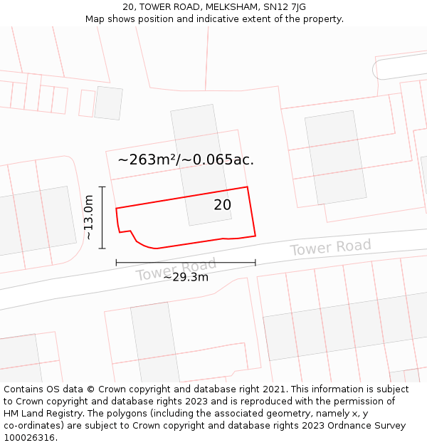 20, TOWER ROAD, MELKSHAM, SN12 7JG: Plot and title map