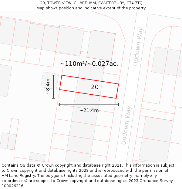 20, TOWER VIEW, CHARTHAM, CANTERBURY, CT4 7TQ: Plot and title map