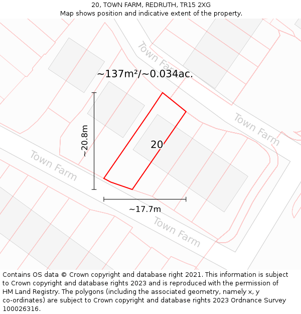 20, TOWN FARM, REDRUTH, TR15 2XG: Plot and title map
