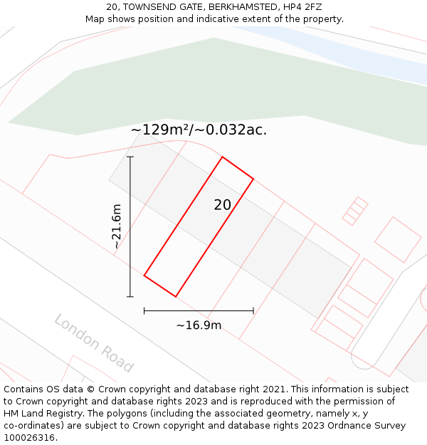 20, TOWNSEND GATE, BERKHAMSTED, HP4 2FZ: Plot and title map