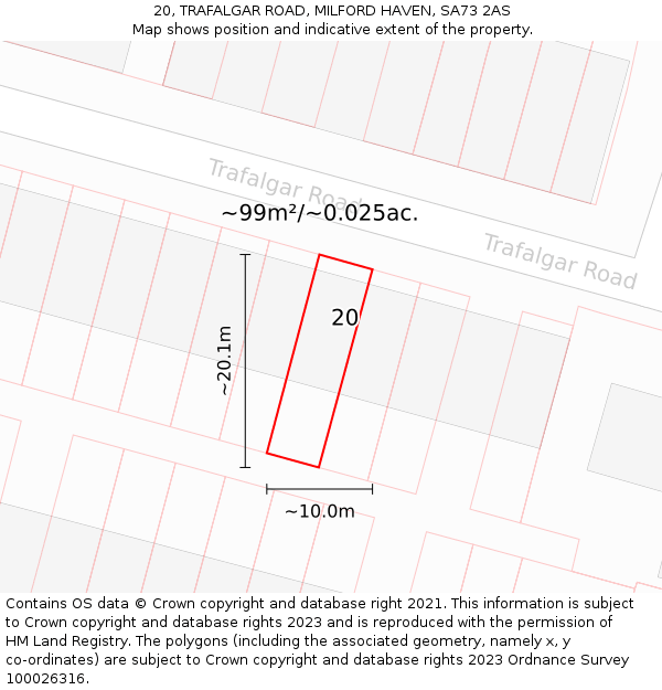 20, TRAFALGAR ROAD, MILFORD HAVEN, SA73 2AS: Plot and title map
