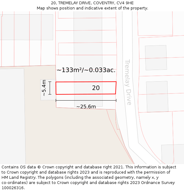 20, TREMELAY DRIVE, COVENTRY, CV4 9HE: Plot and title map