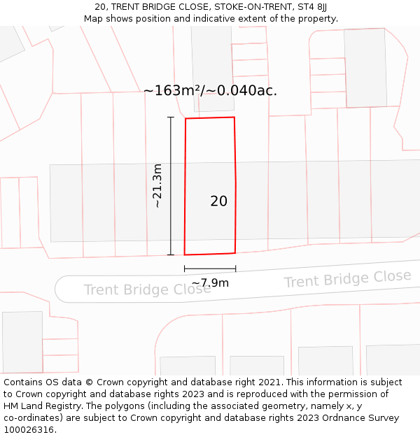 20, TRENT BRIDGE CLOSE, STOKE-ON-TRENT, ST4 8JJ: Plot and title map