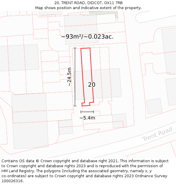 20, TRENT ROAD, DIDCOT, OX11 7RB: Plot and title map