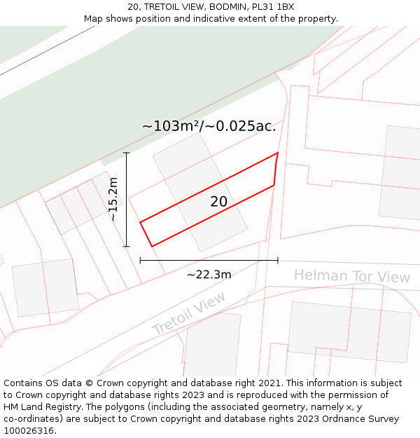 20, TRETOIL VIEW, BODMIN, PL31 1BX: Plot and title map