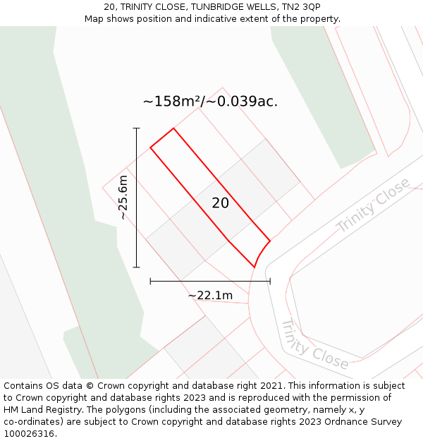 20, TRINITY CLOSE, TUNBRIDGE WELLS, TN2 3QP: Plot and title map