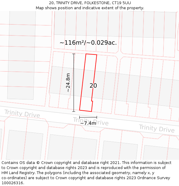 20, TRINITY DRIVE, FOLKESTONE, CT19 5UU: Plot and title map