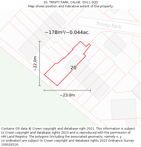 20, TRINITY PARK, CALNE, SN11 0QD: Plot and title map