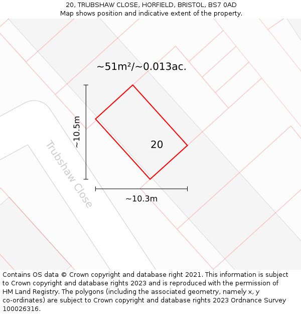 20, TRUBSHAW CLOSE, HORFIELD, BRISTOL, BS7 0AD: Plot and title map