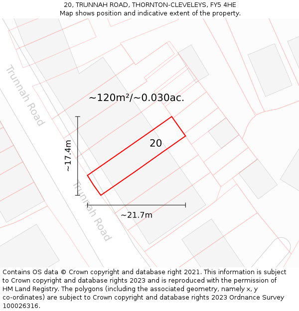 20, TRUNNAH ROAD, THORNTON-CLEVELEYS, FY5 4HE: Plot and title map