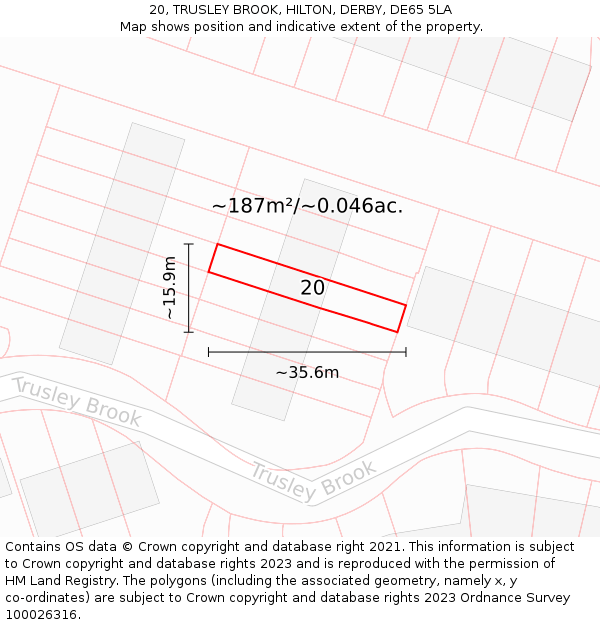 20, TRUSLEY BROOK, HILTON, DERBY, DE65 5LA: Plot and title map