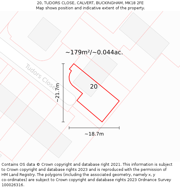 20, TUDORS CLOSE, CALVERT, BUCKINGHAM, MK18 2FE: Plot and title map