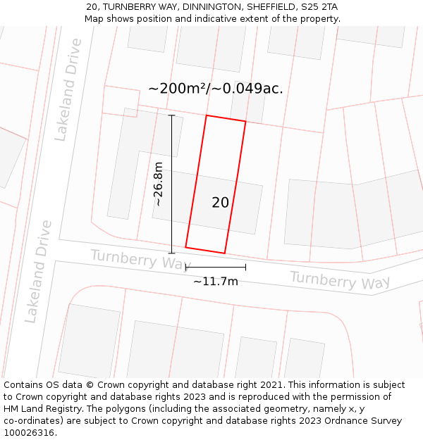 20, TURNBERRY WAY, DINNINGTON, SHEFFIELD, S25 2TA: Plot and title map