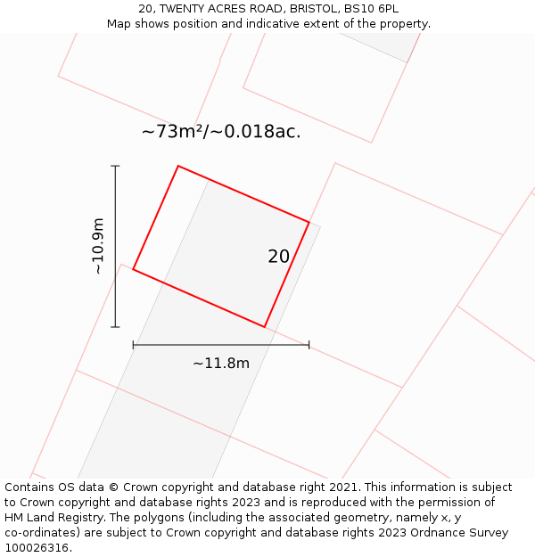 20, TWENTY ACRES ROAD, BRISTOL, BS10 6PL: Plot and title map