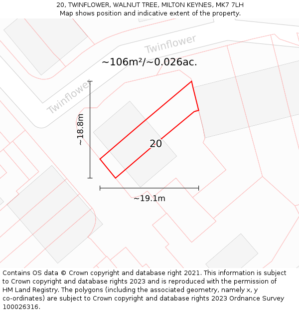 20, TWINFLOWER, WALNUT TREE, MILTON KEYNES, MK7 7LH: Plot and title map