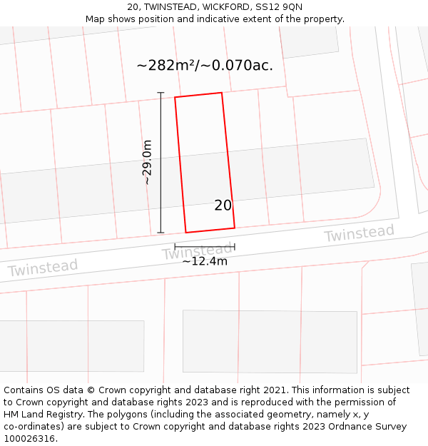 20, TWINSTEAD, WICKFORD, SS12 9QN: Plot and title map