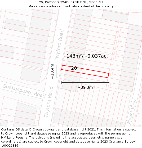 20, TWYFORD ROAD, EASTLEIGH, SO50 4HJ: Plot and title map