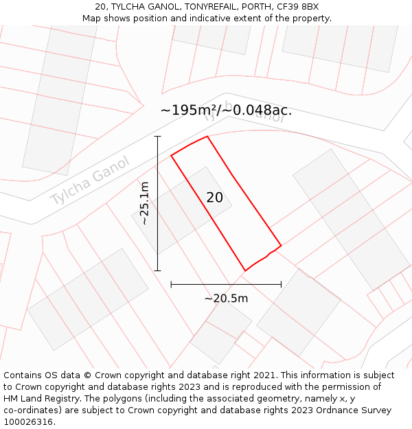 20, TYLCHA GANOL, TONYREFAIL, PORTH, CF39 8BX: Plot and title map