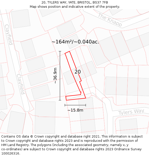 20, TYLERS WAY, YATE, BRISTOL, BS37 7FB: Plot and title map