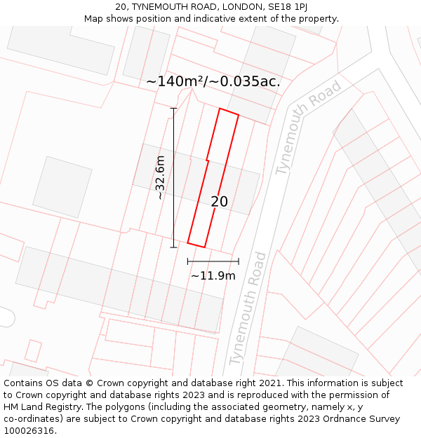 20, TYNEMOUTH ROAD, LONDON, SE18 1PJ: Plot and title map