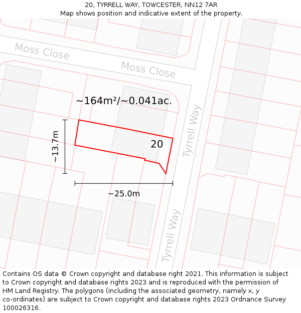 20, TYRRELL WAY, TOWCESTER, NN12 7AR: Plot and title map