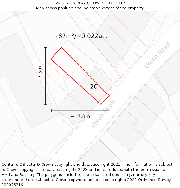 20, UNION ROAD, COWES, PO31 7TP: Plot and title map