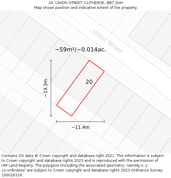 20, UNION STREET, CLITHEROE, BB7 2NH: Plot and title map