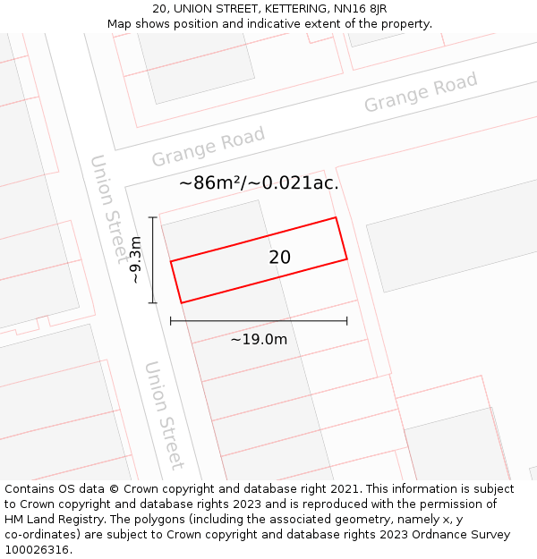 20, UNION STREET, KETTERING, NN16 8JR: Plot and title map