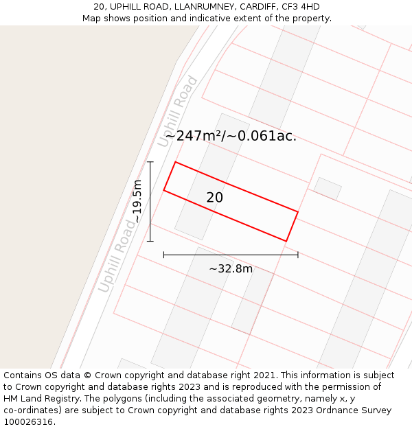 20, UPHILL ROAD, LLANRUMNEY, CARDIFF, CF3 4HD: Plot and title map