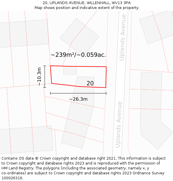 20, UPLANDS AVENUE, WILLENHALL, WV13 3PA: Plot and title map