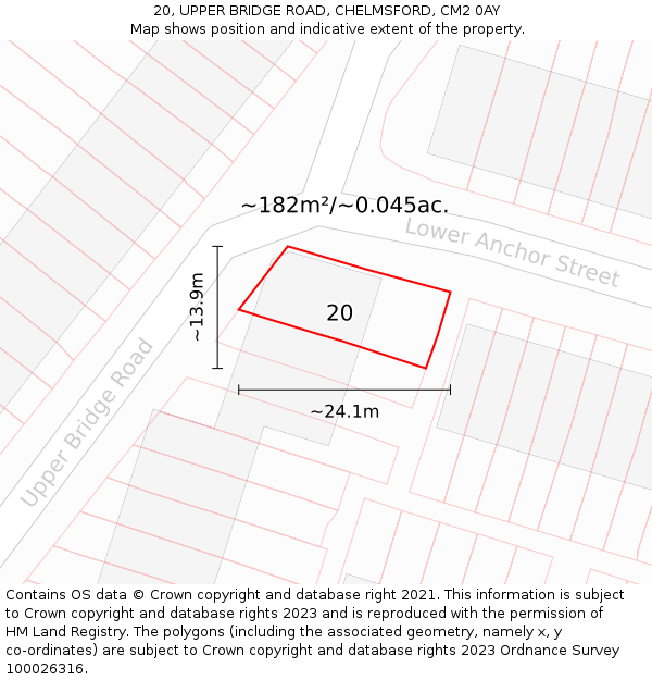 20, UPPER BRIDGE ROAD, CHELMSFORD, CM2 0AY: Plot and title map