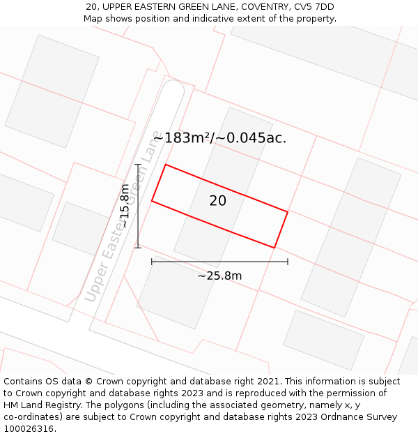 20, UPPER EASTERN GREEN LANE, COVENTRY, CV5 7DD: Plot and title map