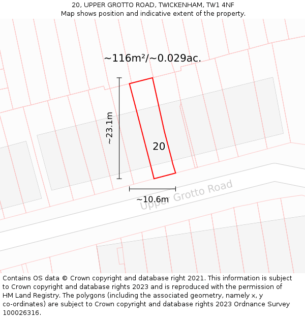 20, UPPER GROTTO ROAD, TWICKENHAM, TW1 4NF: Plot and title map