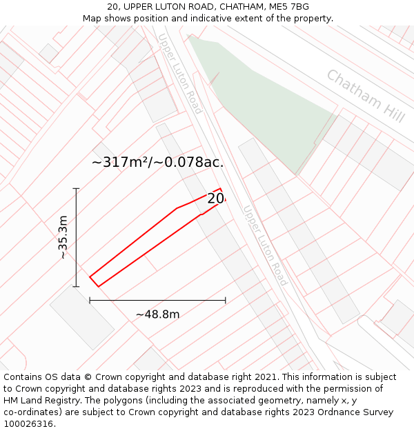 20, UPPER LUTON ROAD, CHATHAM, ME5 7BG: Plot and title map