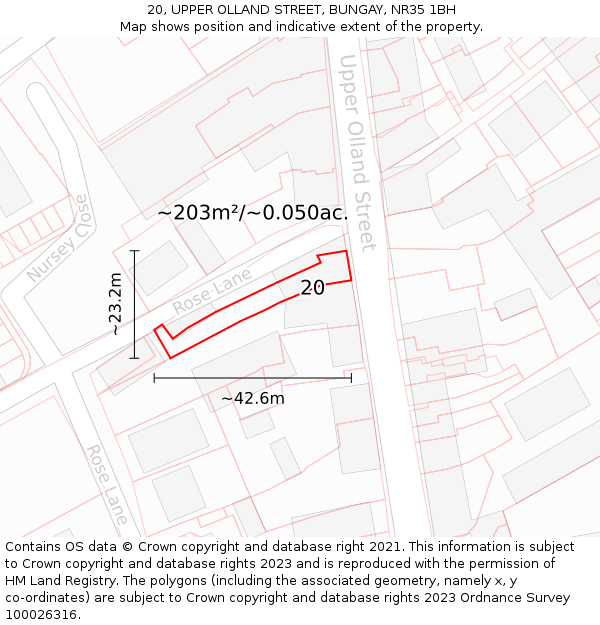 20, UPPER OLLAND STREET, BUNGAY, NR35 1BH: Plot and title map