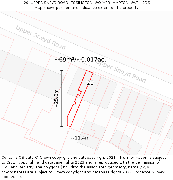 20, UPPER SNEYD ROAD, ESSINGTON, WOLVERHAMPTON, WV11 2DS: Plot and title map