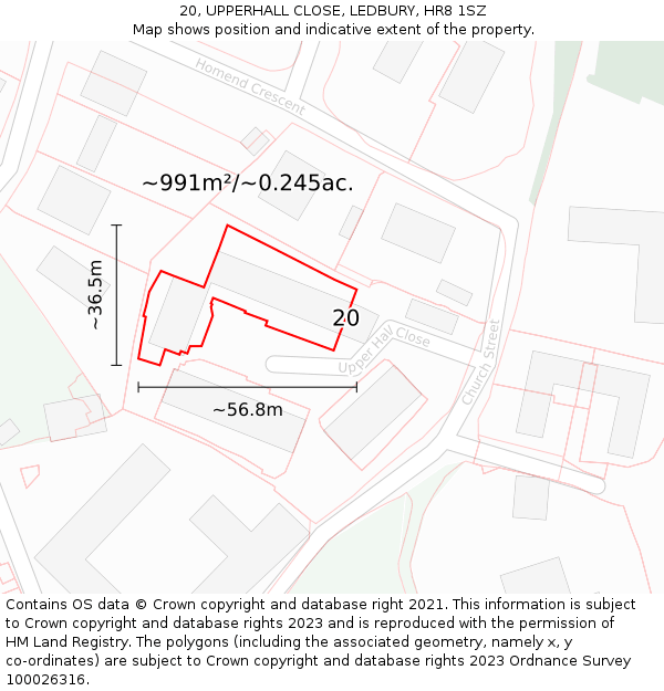 20, UPPERHALL CLOSE, LEDBURY, HR8 1SZ: Plot and title map