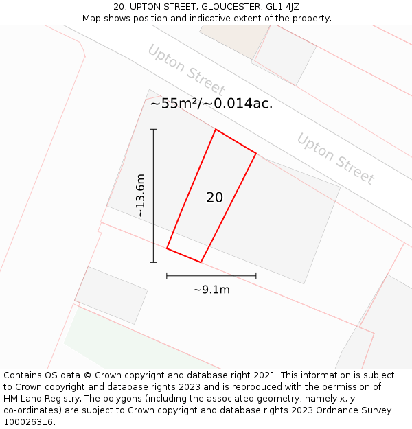20, UPTON STREET, GLOUCESTER, GL1 4JZ: Plot and title map