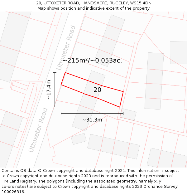 20, UTTOXETER ROAD, HANDSACRE, RUGELEY, WS15 4DN: Plot and title map