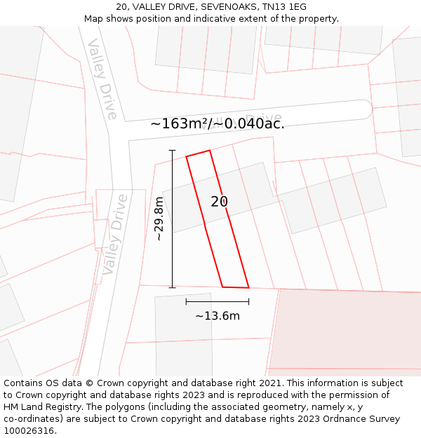 20, VALLEY DRIVE, SEVENOAKS, TN13 1EG: Plot and title map