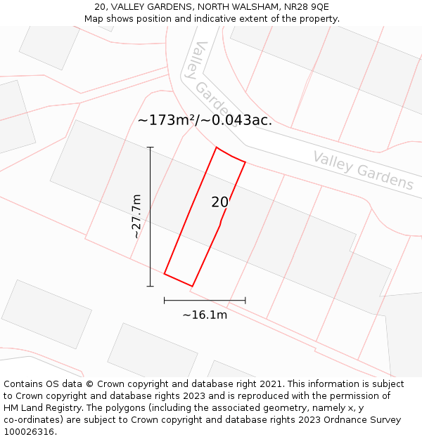 20, VALLEY GARDENS, NORTH WALSHAM, NR28 9QE: Plot and title map