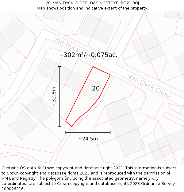 20, VAN DYCK CLOSE, BASINGSTOKE, RG21 3QJ: Plot and title map