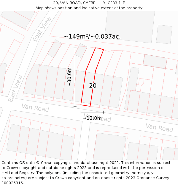 20, VAN ROAD, CAERPHILLY, CF83 1LB: Plot and title map